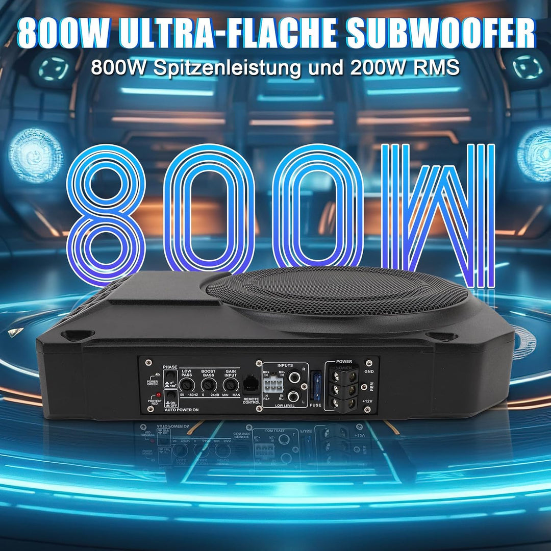 10 Zoll Aktiv Subwoofer, Ultra Dünn 800W 2.5 Ohm, Unter Sitz für Fahrzeug Sound-System, mit Controll