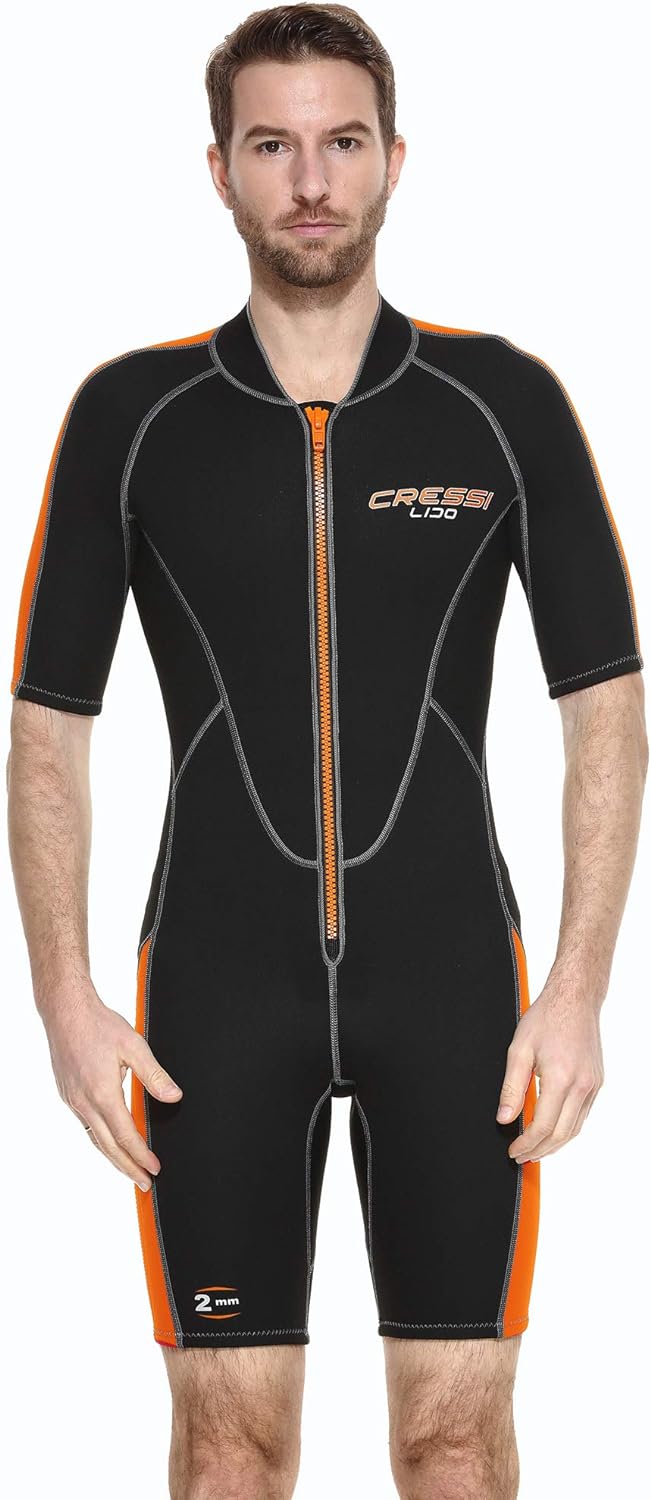 Cressi Lido Man - Shorty Neopren High Stretch 2 mm Neoprenanzug für Herren Schwarz - Orange L-4, Sch