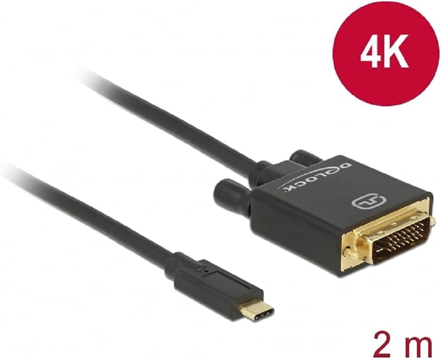 Delock Kabel USB Type-C Stecker > DVI 24+1 Stecker (DP Alt Mode) 4K 30 Hz 2 m schwarz, 2 m