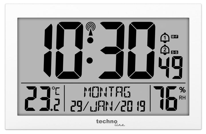 Technoline WS 8016 Moderne, Digitale Funk-Wand-Uhr mit Temperaturanzeige, Kuststoff, weiss, 225 x 14