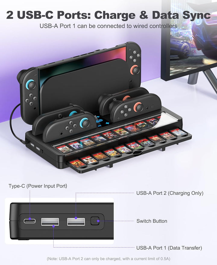Switch 2 Ladestation & Aufbewahrungsstation für Nintendo Switch 2 Konsole - 4 Joy-Pads gleichzeitig