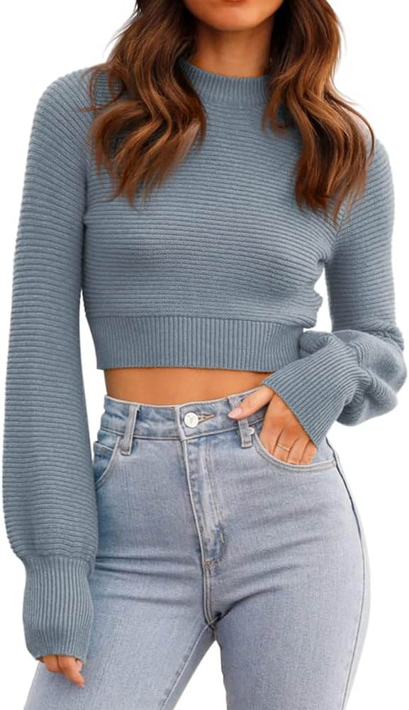 GeGekoko Damen Strickpullover Kurz Sexy Cropped Pullover mit Rundhalsausschnitt Herbst Winter Warmer