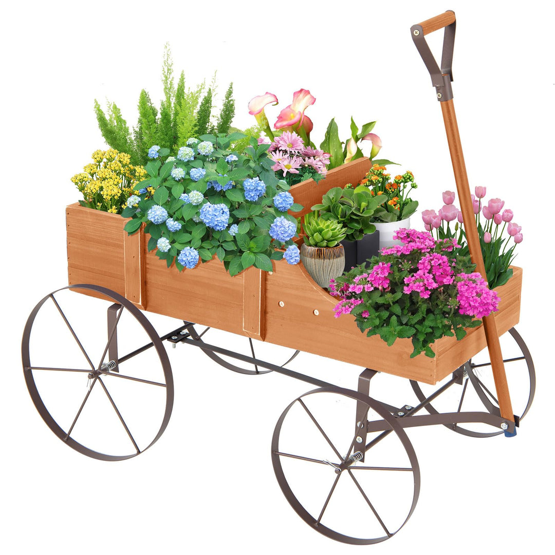 RELAX4LIFE Blumenständer mit 4 Rädern aus Metall, Pflanzwagen aus Massivholz, Holzwagen bis zu 15 kg
