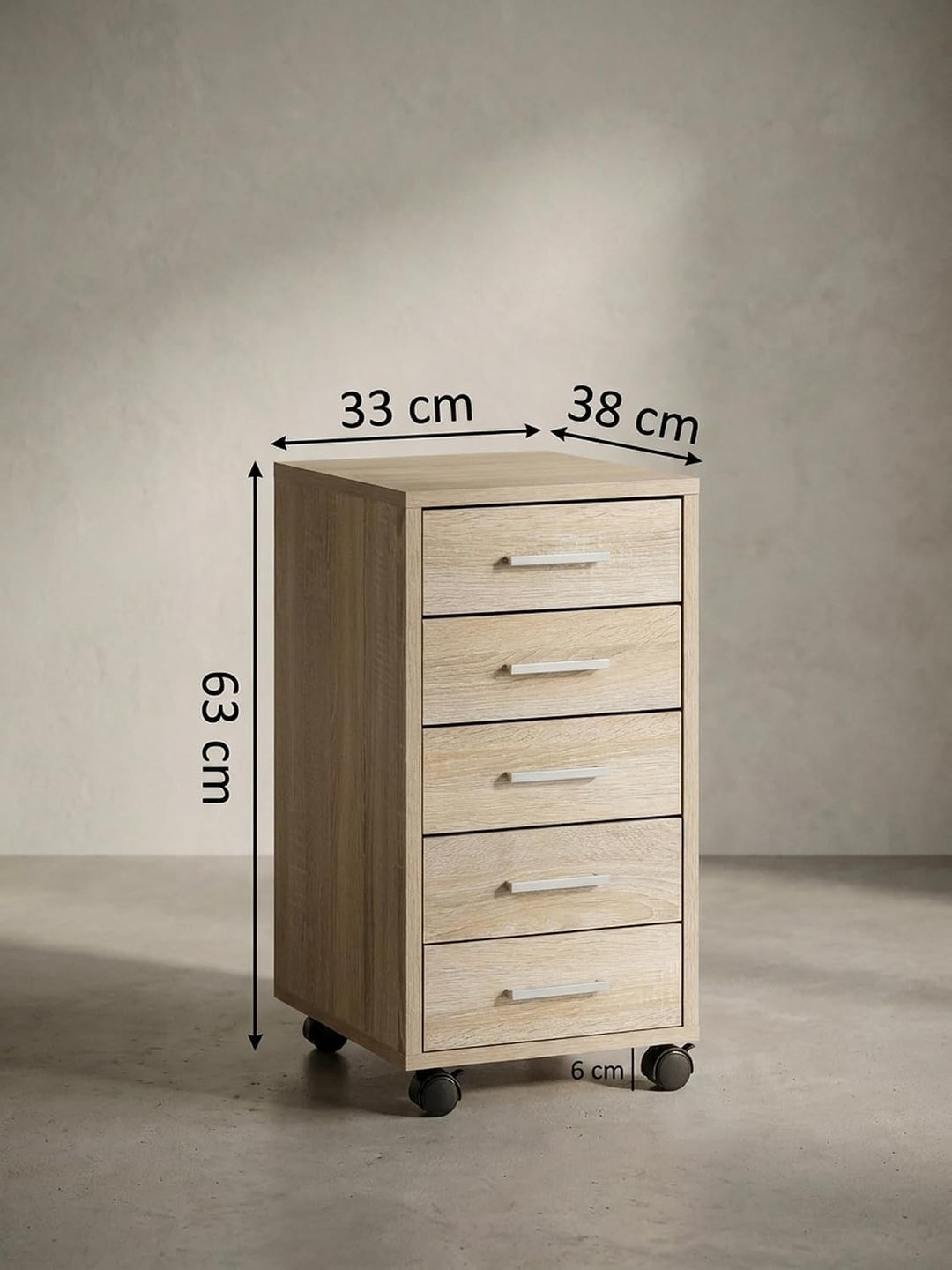 Schubladenschrank ITTER Holz: 5 Schubladen, Rollen, melaminharzbeschichtet - KADIMA DESIGN. Farbe: B