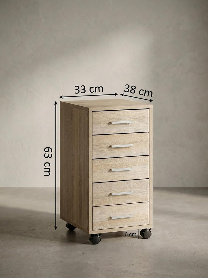 Schubladenschrank ITTER Holz: 5 Schubladen, Rollen, melaminharzbeschichtet - KADIMA DESIGN. Farbe: B
