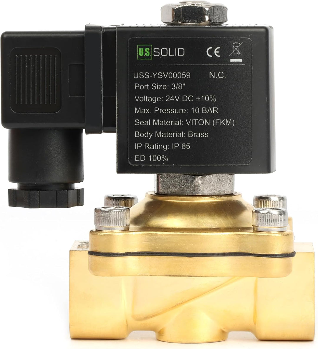 U.S. Solid Magnetventil Messing G 3/8" 24V DC stromlos geschlossen 10 bar - Elektrisches Wasserventi
