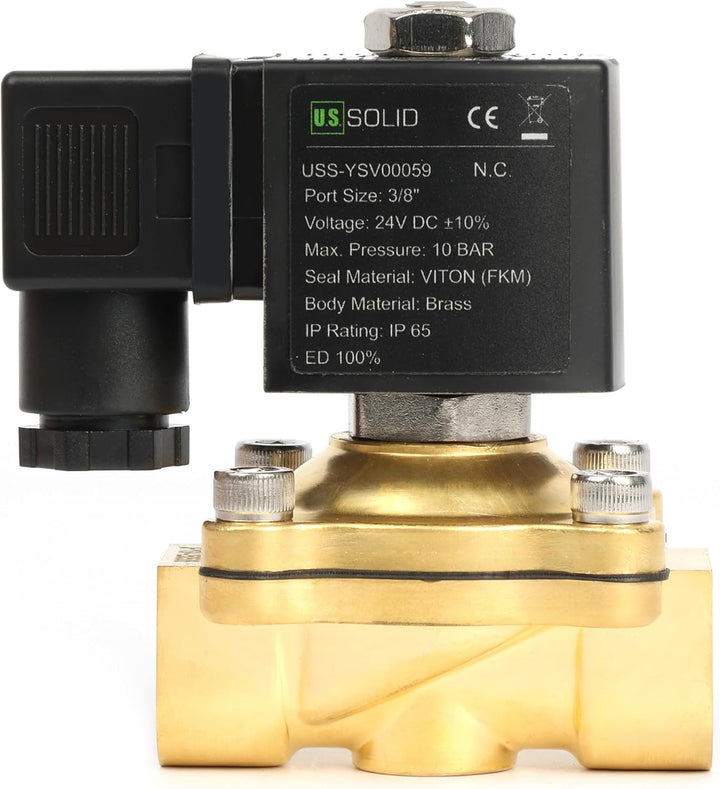 U.S. Solid Magnetventil Messing G 3/8" 24V DC stromlos geschlossen 10 bar - Elektrisches Wasserventi