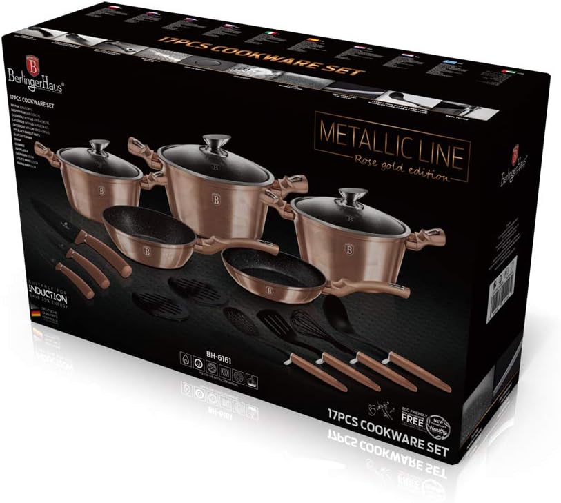 BH/6161 Kochgeschirr-Set, 17 Stück, Metallic Line Rose Gold Edition