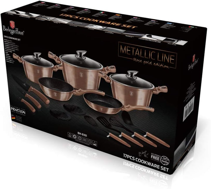 BH/6161 Kochgeschirr-Set, 17 Stück, Metallic Line Rose Gold Edition