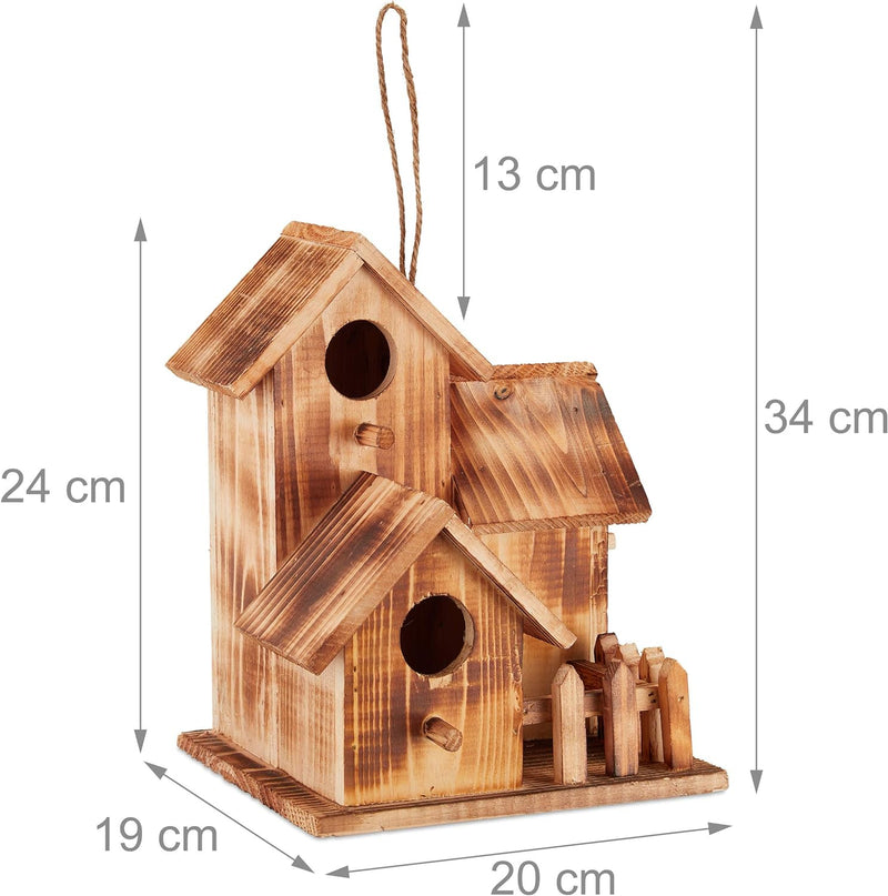 Relaxdays Vogelhaus, zum Aufhängen, Balkon, Terrasse, Garten, gebranntes Holz, Deko Nistkasten, HBT