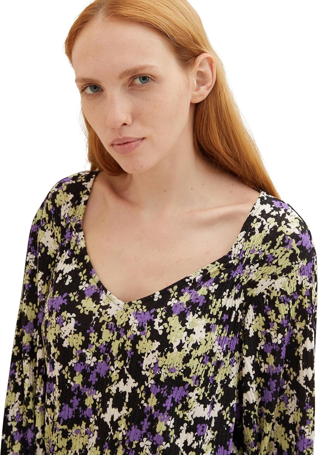 TOM TAILOR Denim Damen Denim T-Shirt Bluse mit Muster XS 32418 - Lilac Green Flower Print, XS 32418
