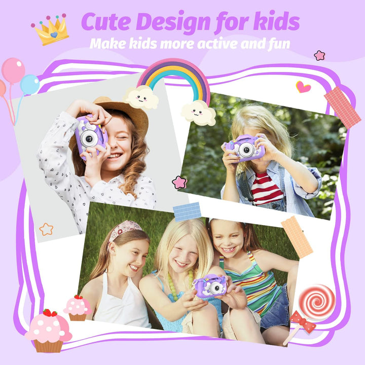 HOOMOON Dinosaurier Kamera für Kinder, Selfie-Kamera, Spielzeug, Mädchen, Jungen, SD-Karte 32 GB, HD