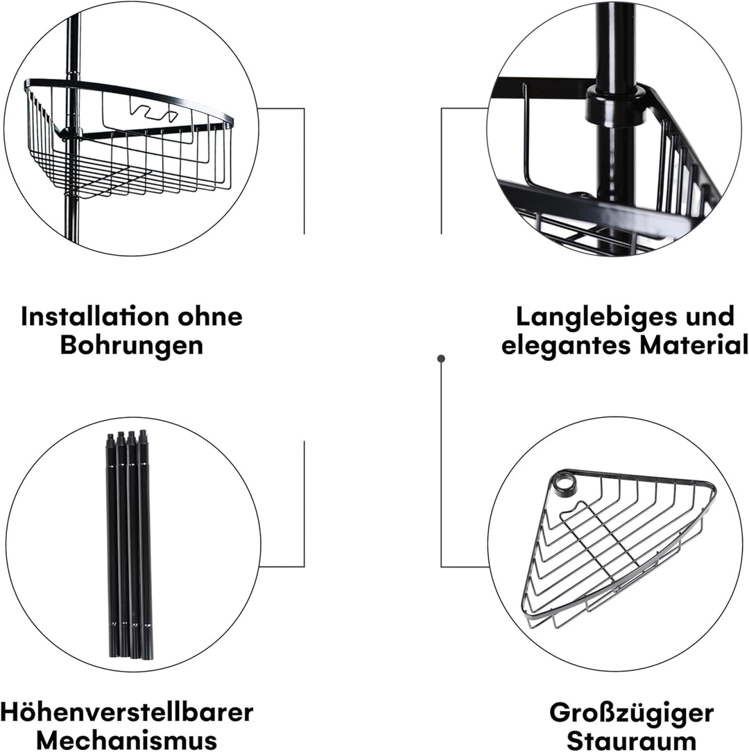 smartpeas Teleskop-Duschregal - Silber, rost- und Kratzfest, Edelstahl pulverbeschichtet, Elegantes