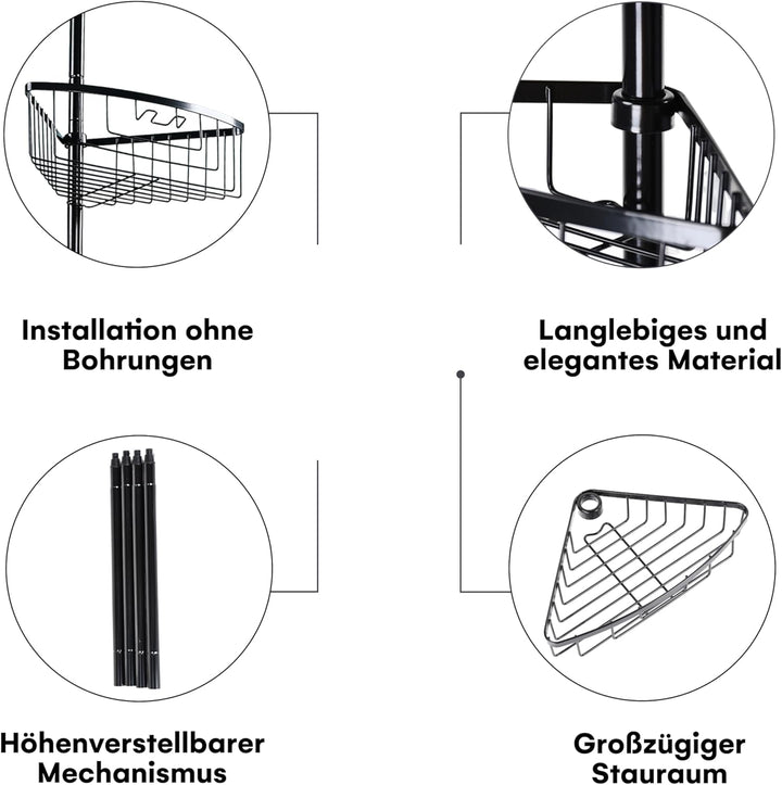 smartpeas Teleskop-Duschregal - Silber, rost- und Kratzfest, Edelstahl pulverbeschichtet, Elegantes