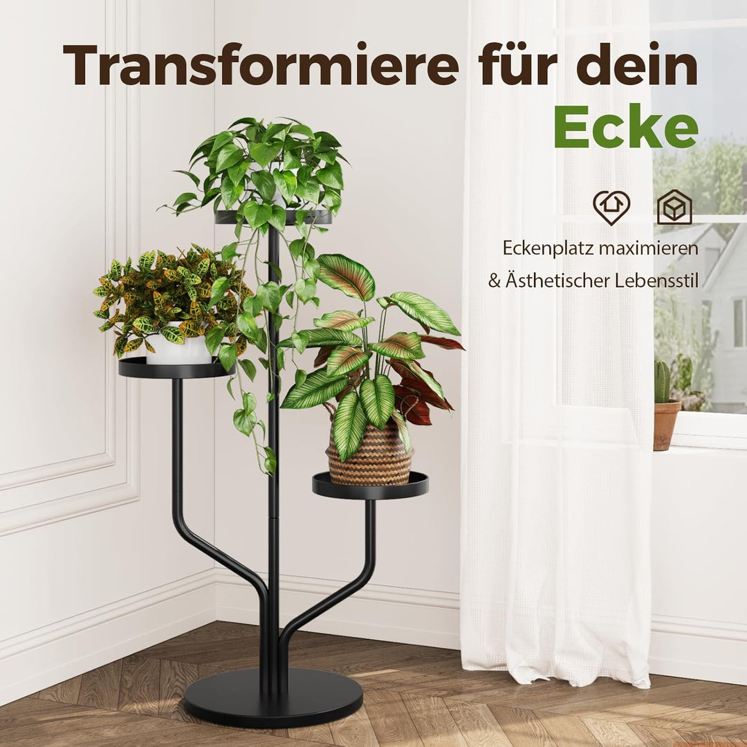 Bamworld Blumenständer Metall 3 Ebenen – Moderner Pflanzenständer für Innen & Balkon, stabiles Pflan