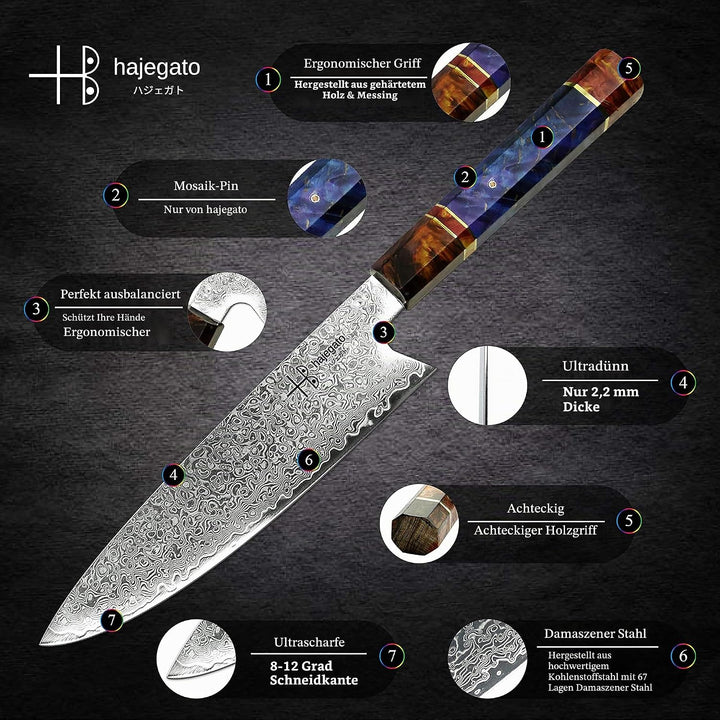 Hajegato Damastmesser Küchenmesser Einzigartiges Griff Kochmesser Profi Messer Japanisches Messer Vg