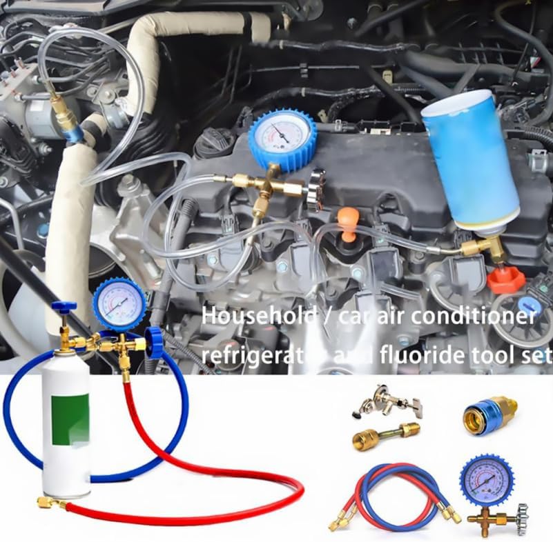 UKCOCO Kältemittel Manometer Set für Auto und Haushalt Klimaanlagen, Monteurhilfe mit Gummi Befüllsc