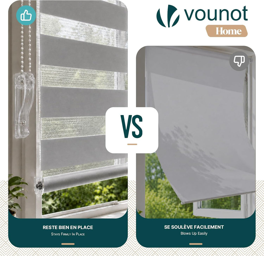 VOUNOT Doppelrollo klemmfix ohne Bohren, Duo Rollo Klemmrollo für Fenster und Tür, lichtdurchlässig