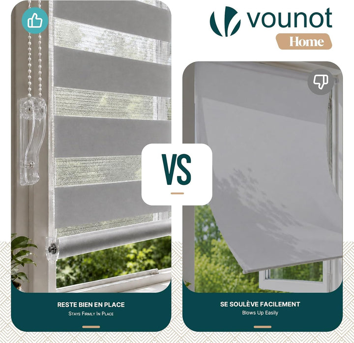 VOUNOT Doppelrollo klemmfix ohne Bohren, Duo Rollo Klemmrollo für Fenster und Tür, lichtdurchlässig