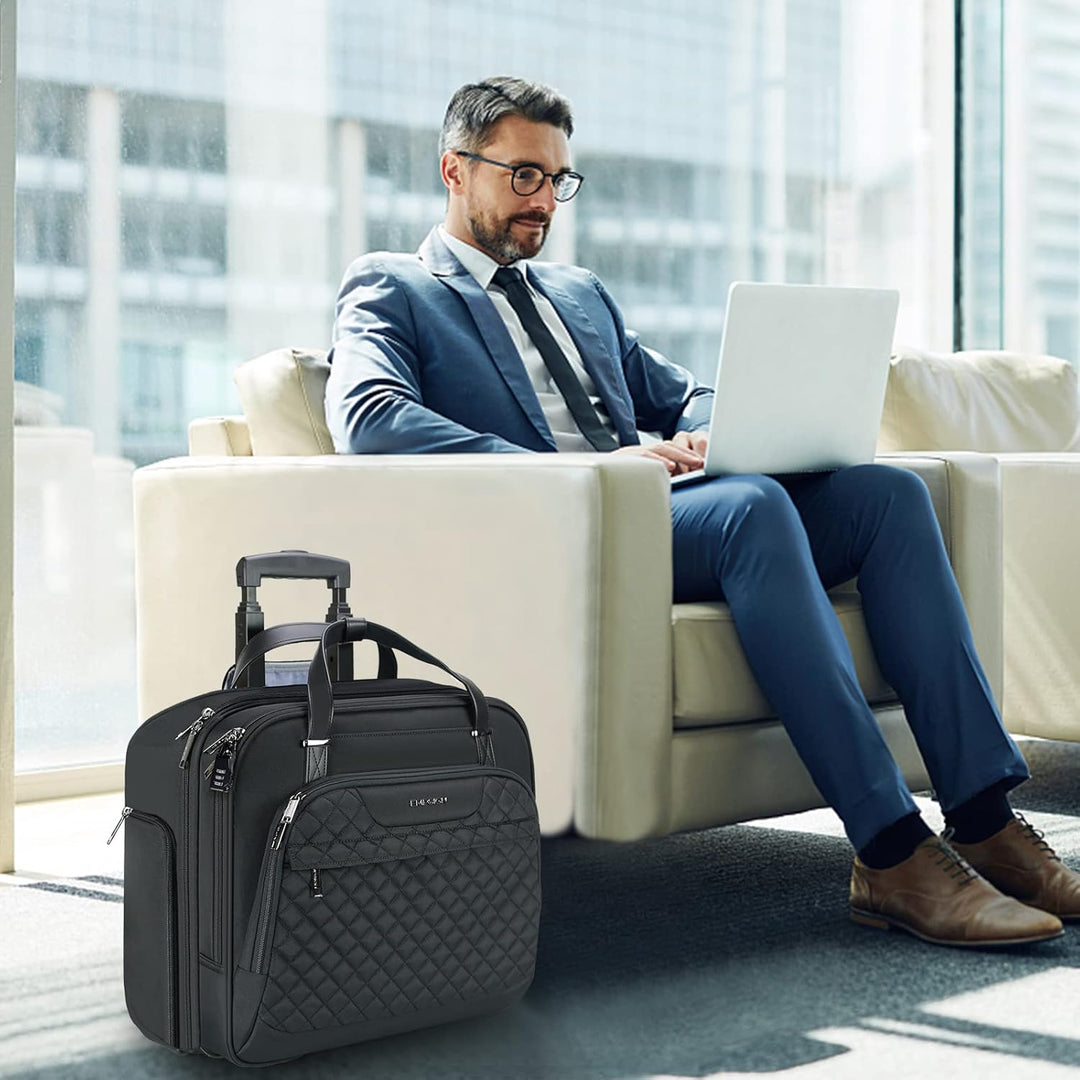 EMPSIGN Trolley Business Rolling Laptop mit Rädern, Rolling Laptoptasche für Frauen passt bis zu 15.