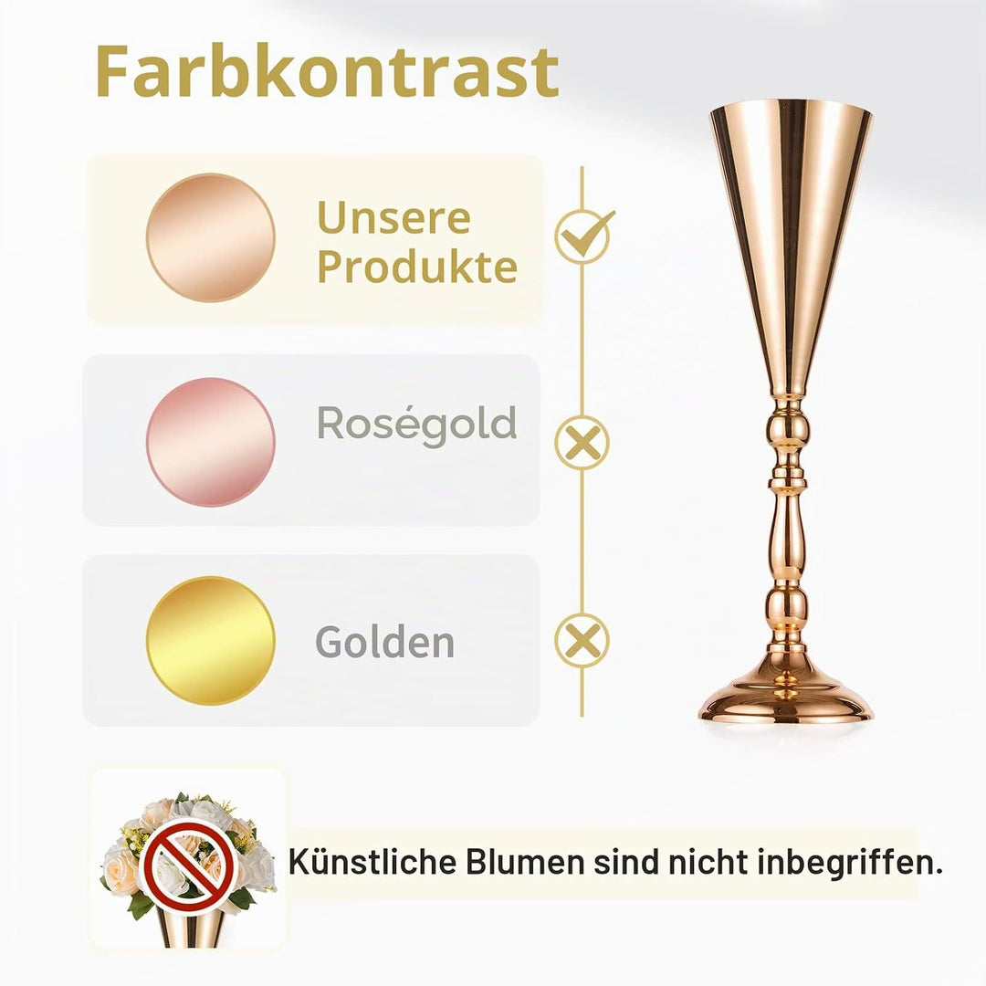 NUPTIO Gold Vase für Hochzeit Tischdeko: 2 Stück 42cm Hohe Blume Trompete Vasen Metall Tische Mittel