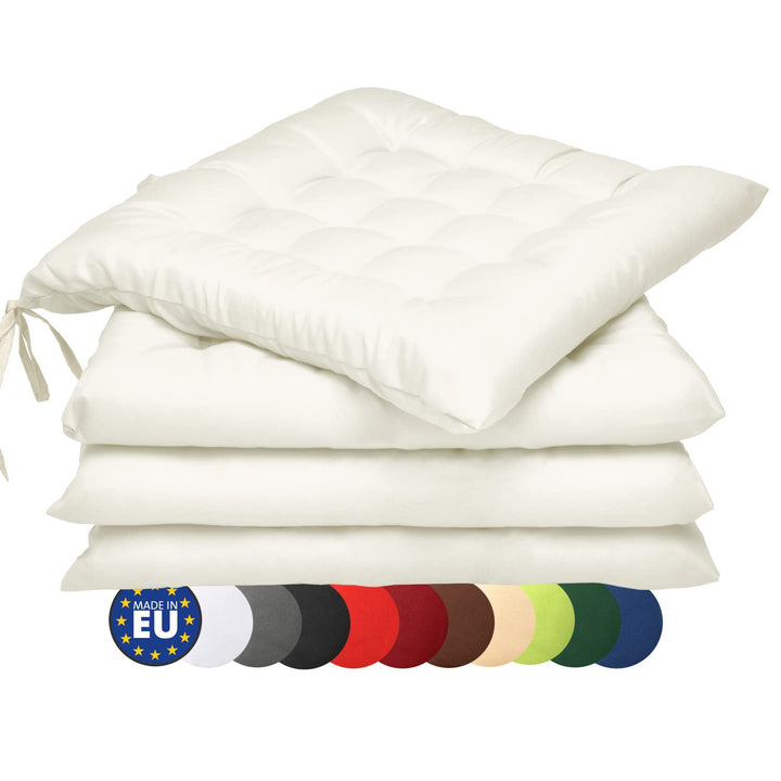 Beautissu 4er Set Stuhlkissen mit Bändern Indoor &amp; Outdoor Auflagen Stühle | 40x40 in Ecru mit 5cm P