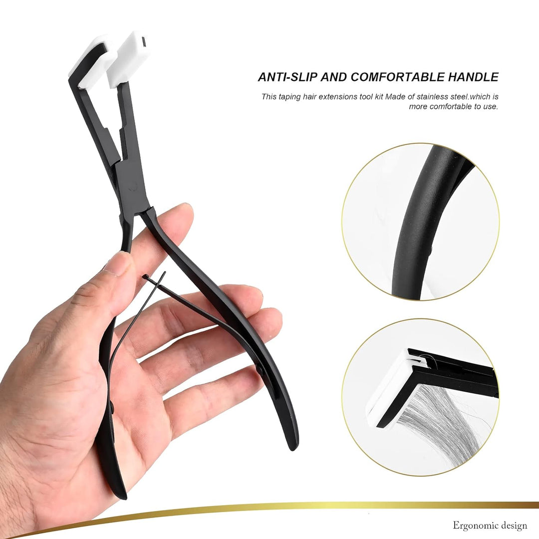 EHDIS Haarverlängerungs Kit, mit Haarverlängerungs Zangen und 144 Stück Tape Extensions Klebeband, E