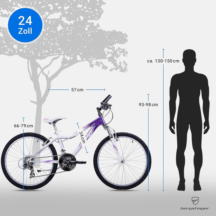 Bergsteiger Verona 24 Zoll Kinderfahrrad, geeignet für 8, 9, 10, 11 Jahre, Shimano 18 Gang-Schaltung