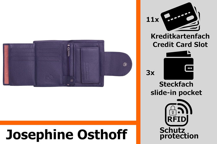 Josephine Osthoff Geldbörse Damen Wiener Schachtel, Platz für 11 Karten, Minibrieftasche mit Münzfac