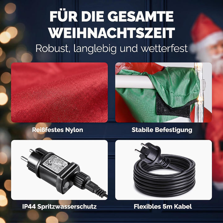MONZANA® LED Weihnachtsmann Leiter XXL 240cm In-/Outdoor Timer 8 Leuchtfunktionen Fernbedienung dimm