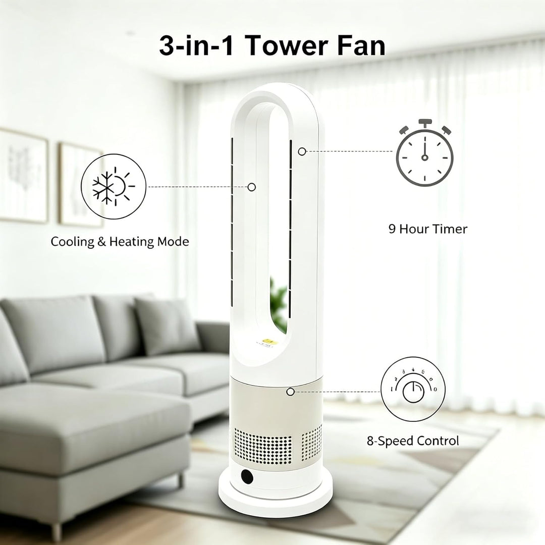 3-in-1 Turmventilator, Heizlüfter, Ventilator und Luftfilter, Automatische Oszillation, 8 Stufen Tim