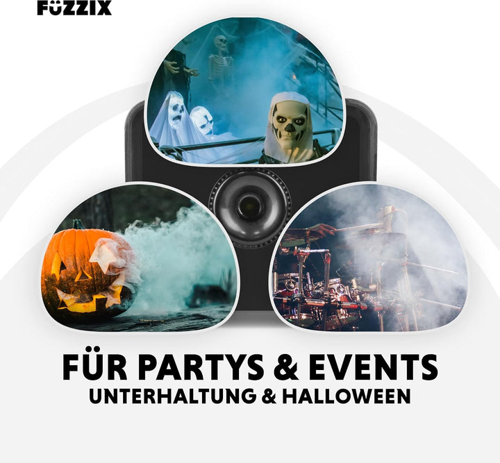 Fuzzix F500S Nebelmaschine Mini mit Funk-Fernbedienung, Nebelmaschine Halloween, 500 Watt Rauchmasch