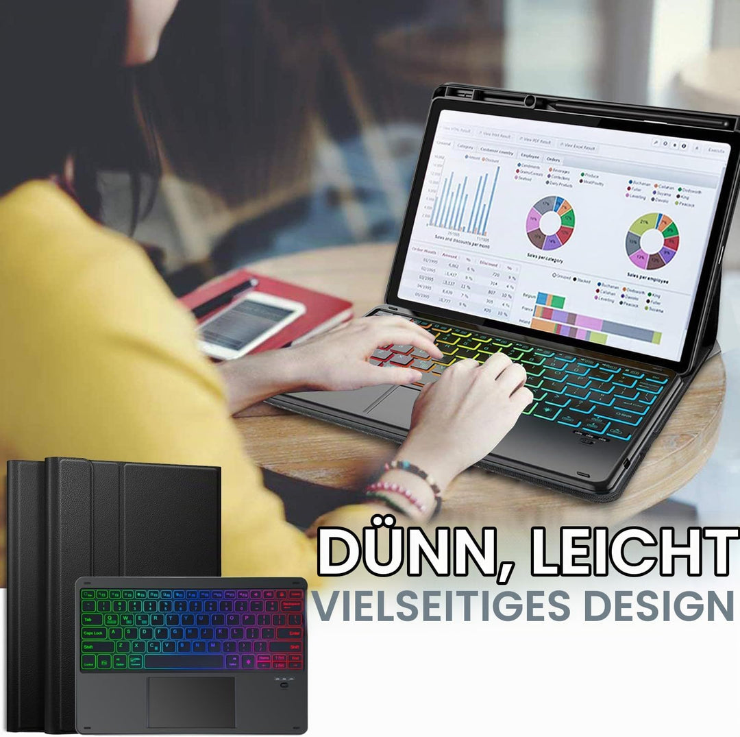 Hülle mit Touchpad Tastatur für Xiaomi Redmi Pad 2 Pro 12.1 Zoll 2025, 3-Zonen 7-Farben Beleuchtung,