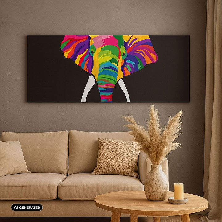 Panorama Bilder auf Leinwand Elefant spass bunt tier Leinwandbild 90x30cm Wandbilder Dekoration Wohn