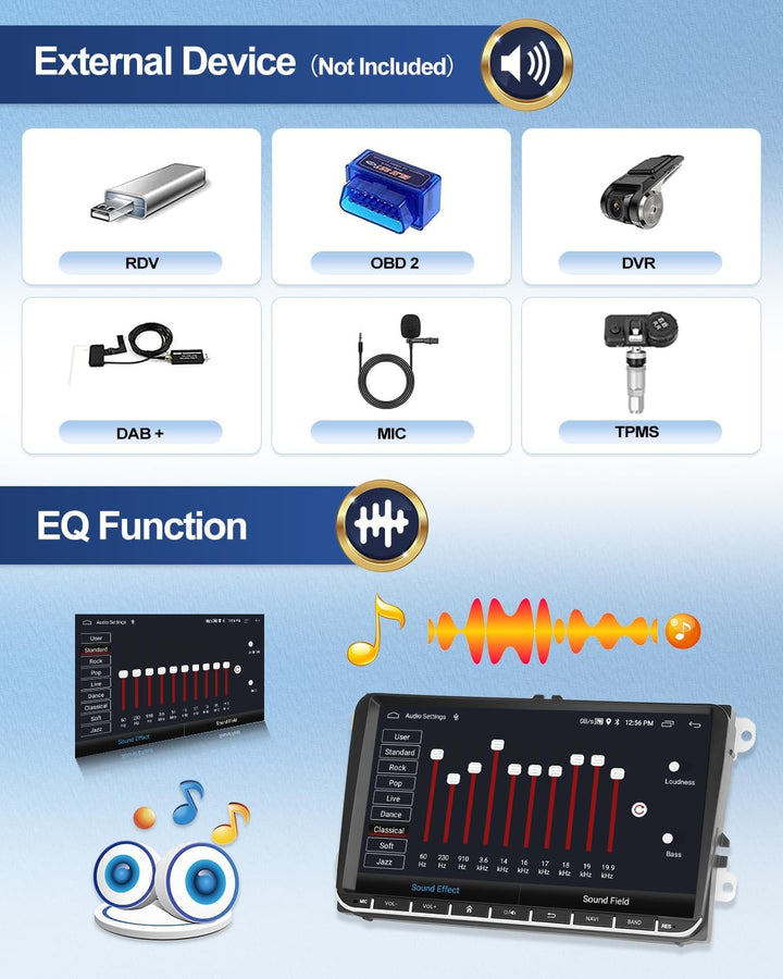 1G+32G CAMECHO Android 13 GPS Autoradio für VW Golf 5 Polo Skoda mit Bluetooth Navi, 9 Zoll Bildschi