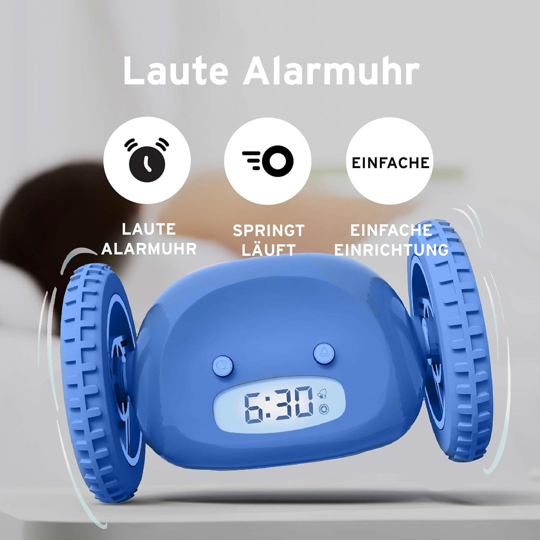 CLOCKY Lauter Wecker für schwere Schläfer auf Rädern (Erwachsene Kinder) Weglaufen Fahrender Springe
