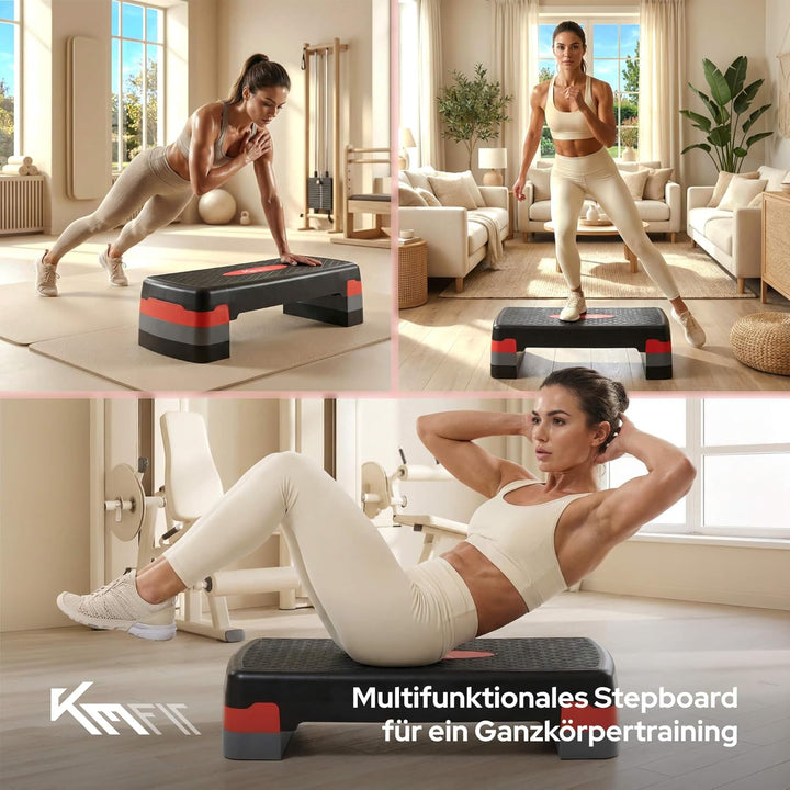 KM-Fit Fitness Stepper | Steppbrett Aerobic Stepper für zuhause | Step-Bench 3-fach höhenverstellbar