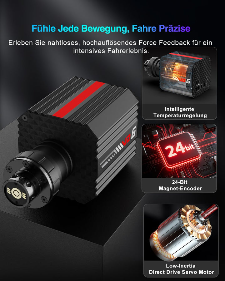 PXN VD6 Direct Drive Rennlenkrad Basis – 6 Nm Drehmoment, echtes Force Feedback, Servomotor, Gaming