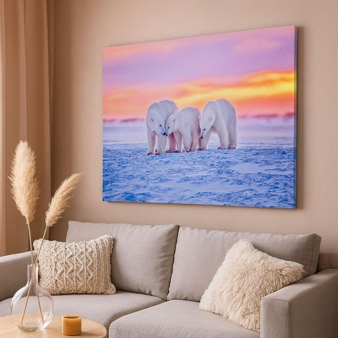 Bilder auf Leinwand Bären Winter Schnee Familie Leinwandbild 70x50cm Wandbilder Dekoration Wohnzimme