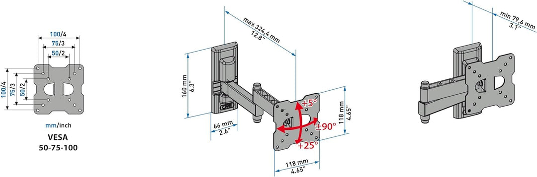 Meliconi CME EDR100, TV-Wandhalterung mit Doppelarm, Neigbare TV-Halterung, Flachbildschirmhalterung