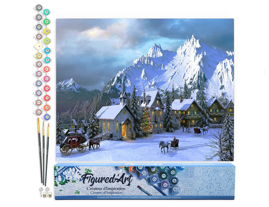 Figured'Art Malen Nach Zahlen Erwachsene Winter in den Alpen - Paint by Numbers Basteln DIY Bastelse