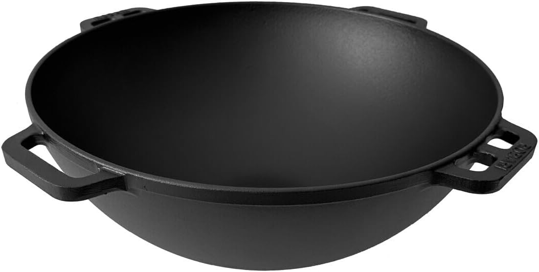 Grillpeter ROBARI Kazan Gusseisen 15 Liter Kasan mit Grillpfannendeckel aus Gusseisen Wok Asia