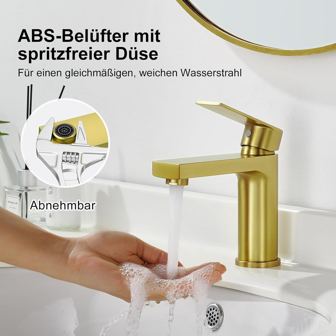 Aktines Waschtischarmatur für Badezimmer eckig, Hochdruck Einhebelmischer Armatur Wasserhahn für Was