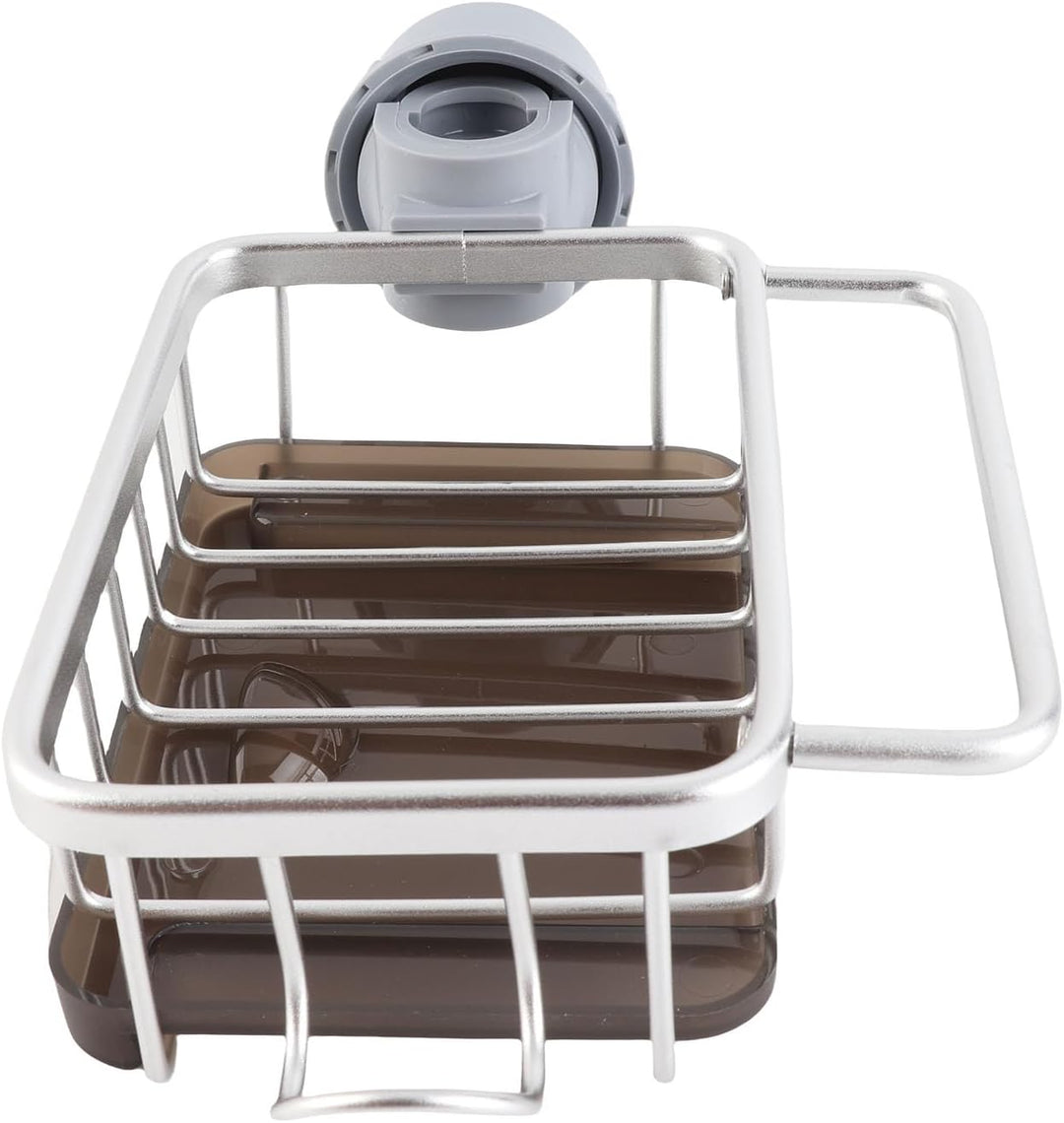 Küchenarmatur-Schwammhalter, Waschbecken-Wasserhahn-Caddy-Organizer mit Abtropfschale für Spülmittel