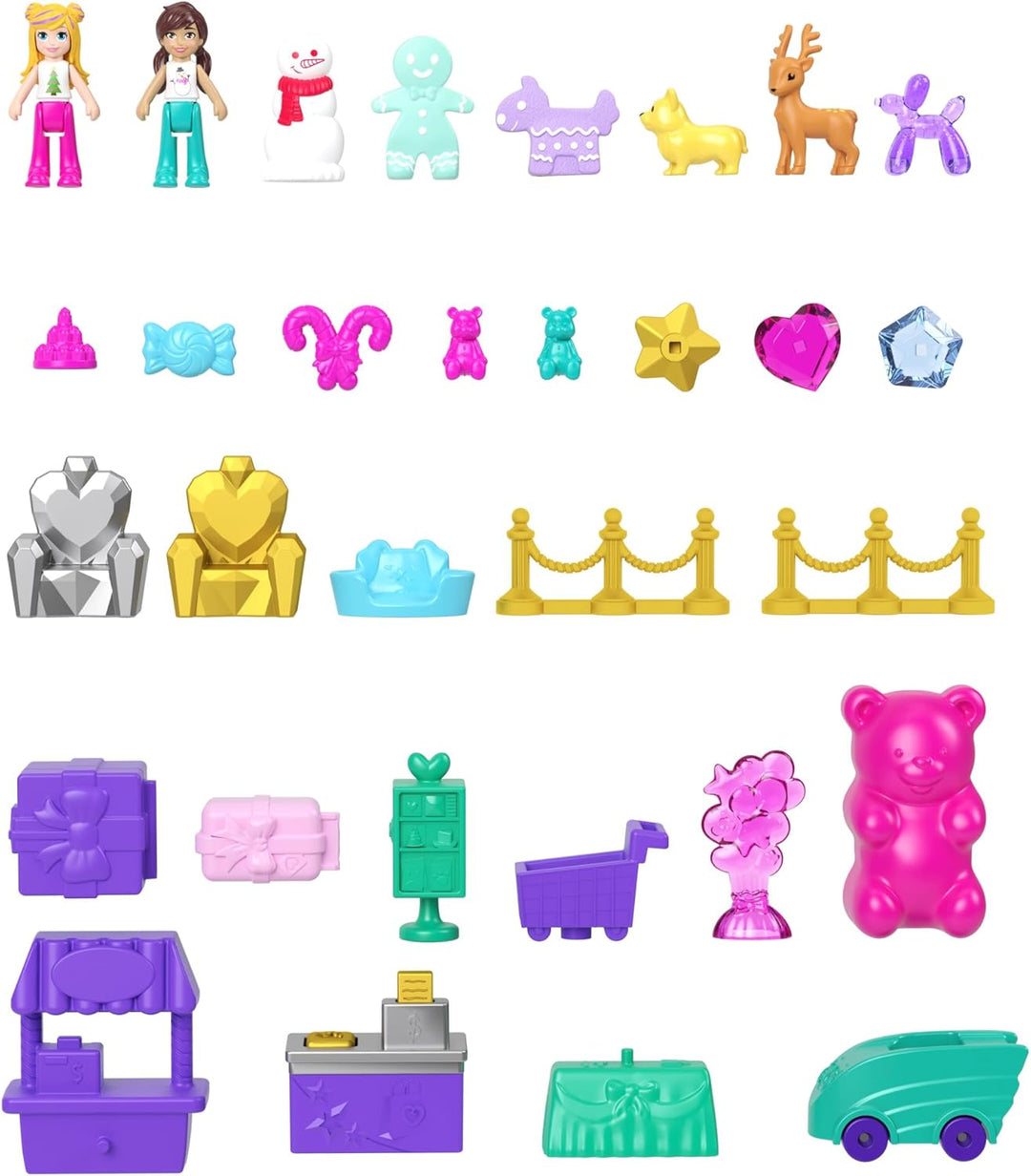 Polly Pocket - Adventskalender mit Puppen, Lebkuchenhaus-Spielset mit 24 Überraschungen, Puppenhausm