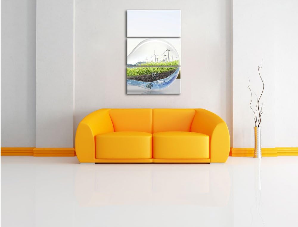 Pixxprint Glühbirne mit Pandabären und Ozean mit Leuchtturm 3-Teiler Leinwandbild 120x80 Bild auf Le