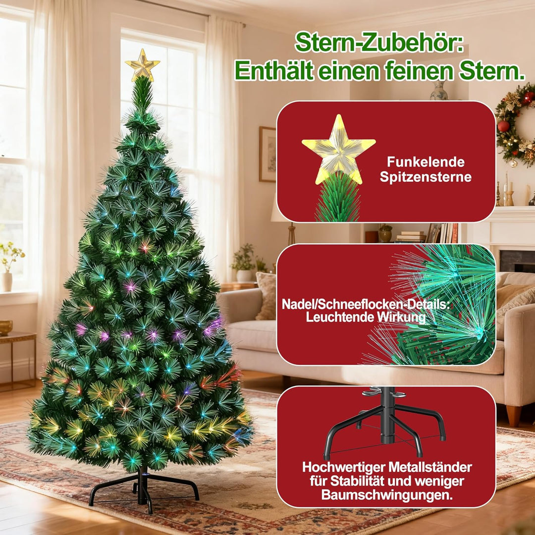 Aufun Weihnachtsbaum Künstlicher LED Glasfaser 210 cm Weihnachtsdeko Christbaum mit 260 Spitzen und