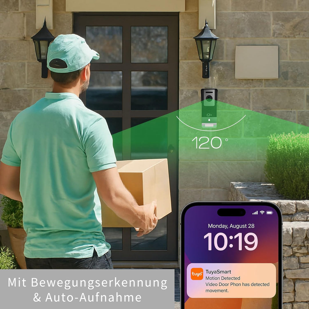 4-Draht Video Türsprechanlage mit Kamera, 7" Innenmonitor, 1080P Nachtsicht, Gegensprechanlage mit A