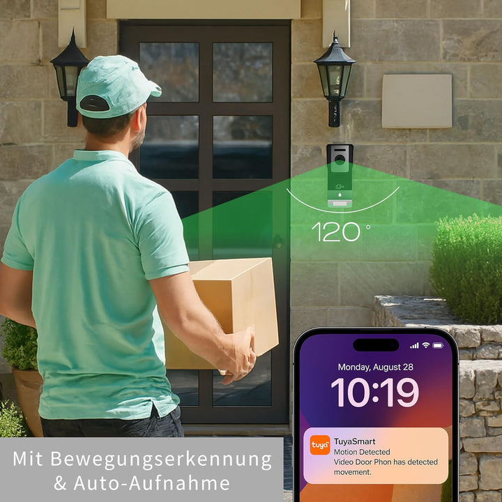 4-Draht Video Türsprechanlage mit Kamera, 7" Innenmonitor, 1080P Nachtsicht, Gegensprechanlage mit A