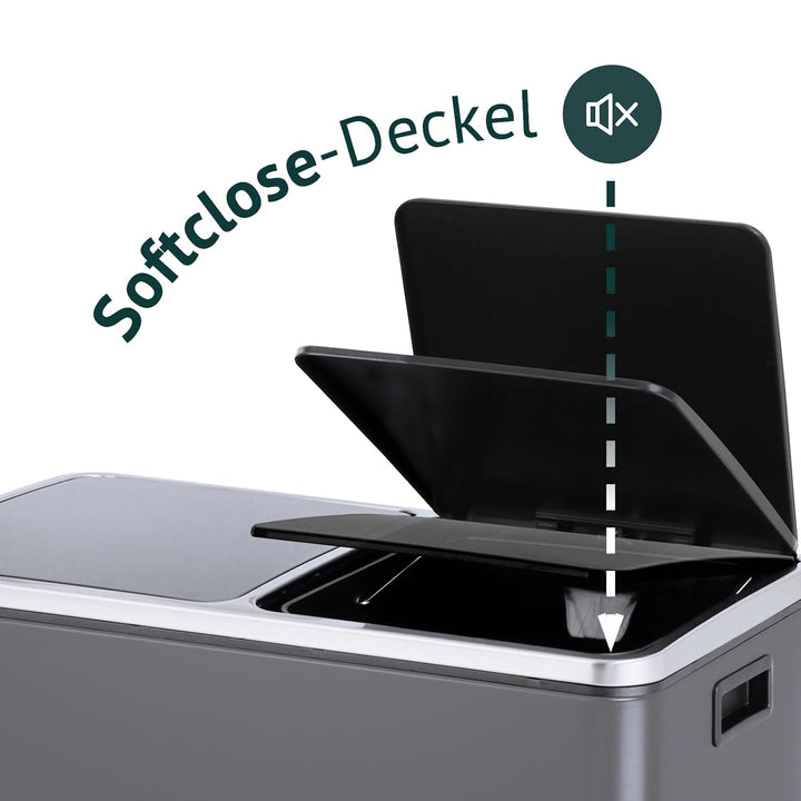 SVITA TM2X24 Treteimer 48 Liter Grau Abfalleimer Mülleimer Design Mülltrennung Papierkorb Küchen-Ord